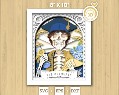 Boy Graduate Skeleton Tarot Card 8x10 inch - 3D Shadow Box Layered SVG DXF EPS (Cutting Files)