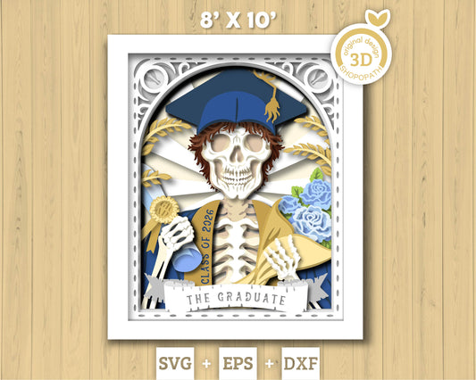 Boy Graduate Skeleton Tarot Card 8x10 inch - 3D Shadow Box Layered SVG DXF EPS (Cutting Files)