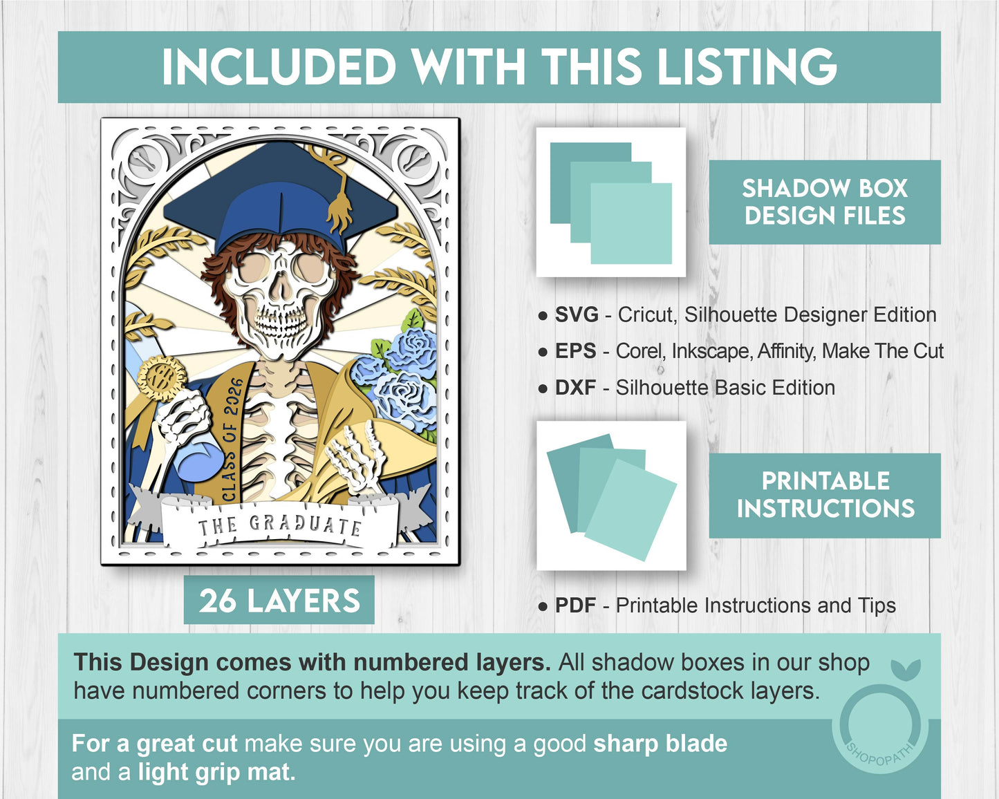 Boy Graduate Skeleton Tarot Card 8x10 inch - 3D Shadow Box Layered SVG DXF EPS (Cutting Files)