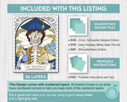 Boy Graduate Skeleton Tarot Card 8x10 inch - 3D Shadow Box Layered SVG DXF EPS (Cutting Files)