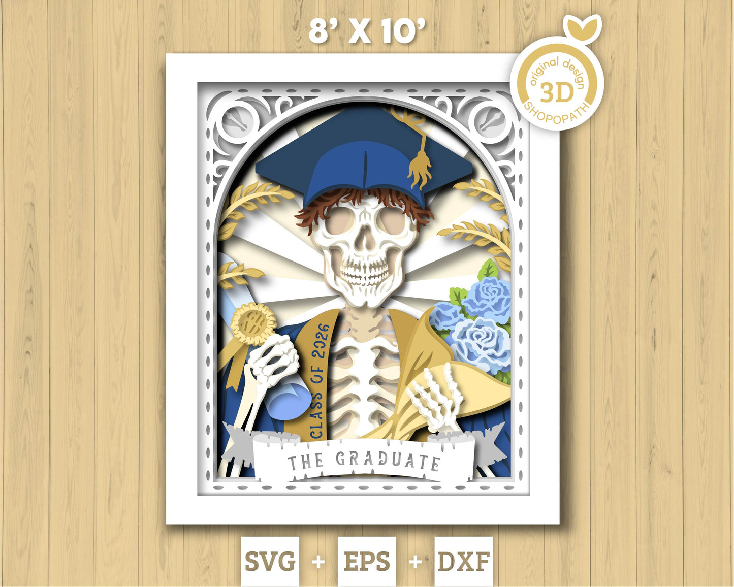 Boy Graduate Skeleton Tarot Card 8x10 inch - 3D Shadow Box Layered SVG DXF EPS (Cutting Files)