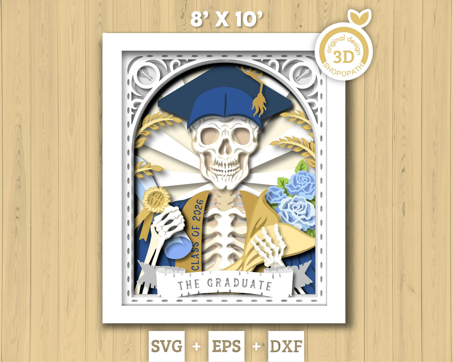 Boy Graduate Skeleton Tarot Card 8x10 inch - 3D Shadow Box Layered SVG DXF EPS (Cutting Files)