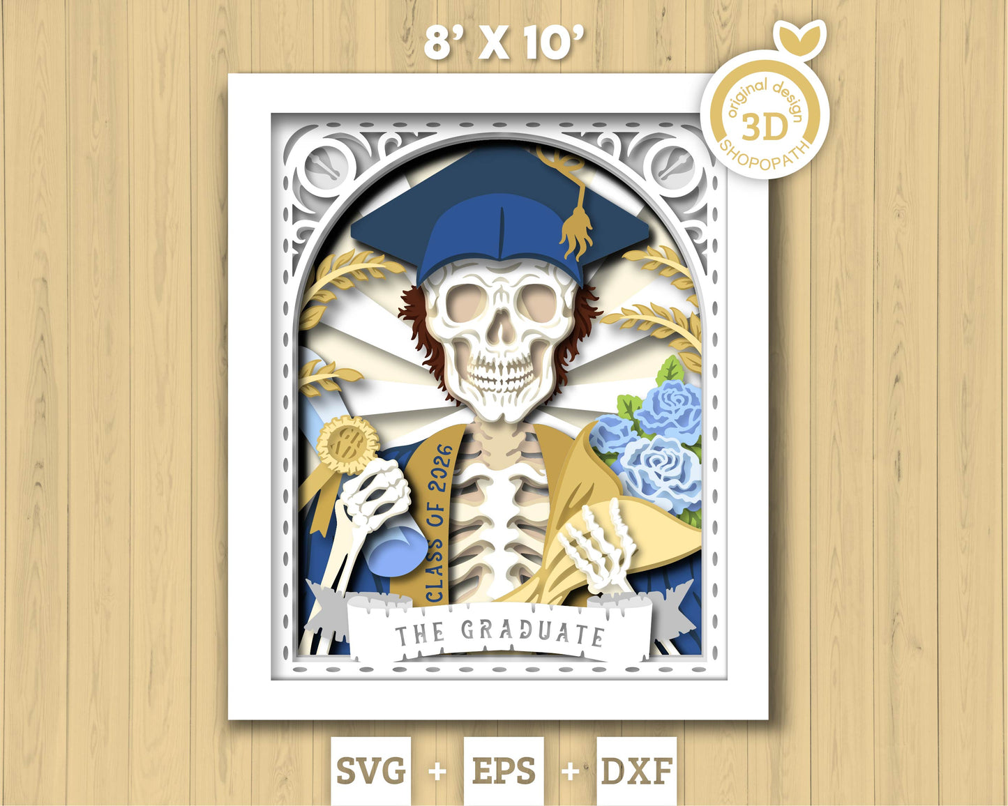 Boy Graduate Skeleton Tarot Card 8x10 inch - 3D Shadow Box Layered SVG DXF EPS (Cutting Files)