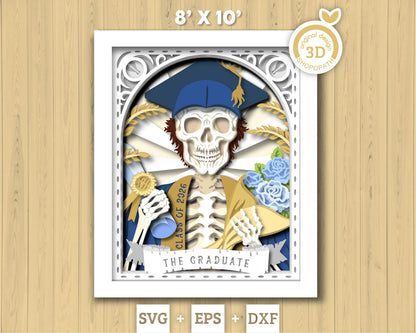 Boy Graduate Skeleton Tarot Card 8x10 inch - 3D Shadow Box Layered SVG DXF EPS (Cutting Files)