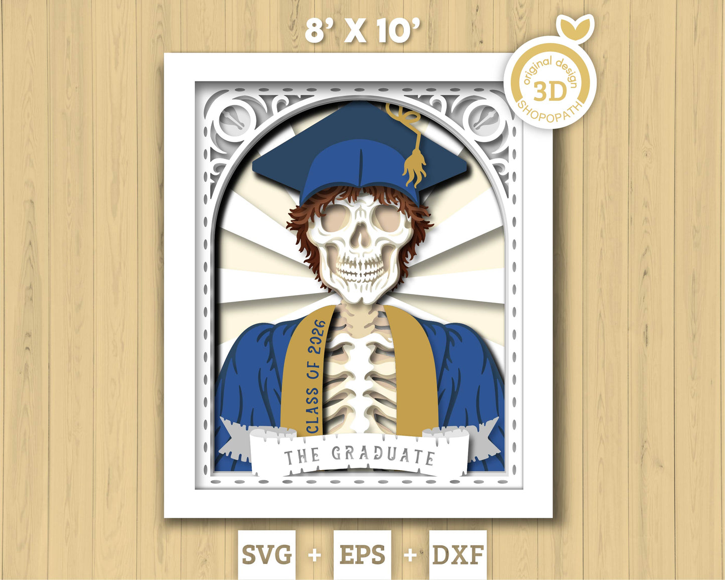 Boy Graduate Skeleton Tarot Card 8x10 inch - 3D Shadow Box Layered SVG DXF EPS (Cutting Files)