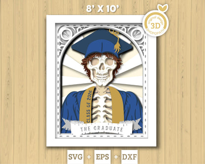 Boy Graduate Skeleton Tarot Card 8x10 inch - 3D Shadow Box Layered SVG DXF EPS (Cutting Files)