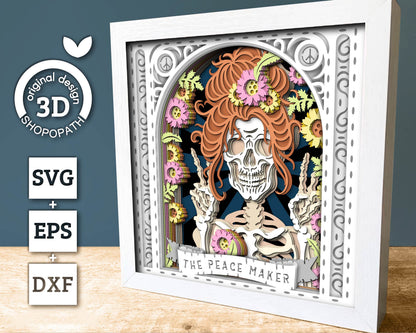 3D SVG Hippie Skeleton Tarot Card Shadow Box, Halloween Shadow Box 3D Svg, Card Read 3D SVG, Flowers 3d SVG, Tarot 3D Svg, Cricut Silhouette