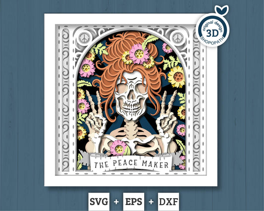 3D SVG Hippie Skeleton Tarot Card Shadow Box, Halloween Shadow Box 3D Svg, Card Read 3D SVG, Flowers 3d SVG, Tarot 3D Svg, Cricut Silhouette