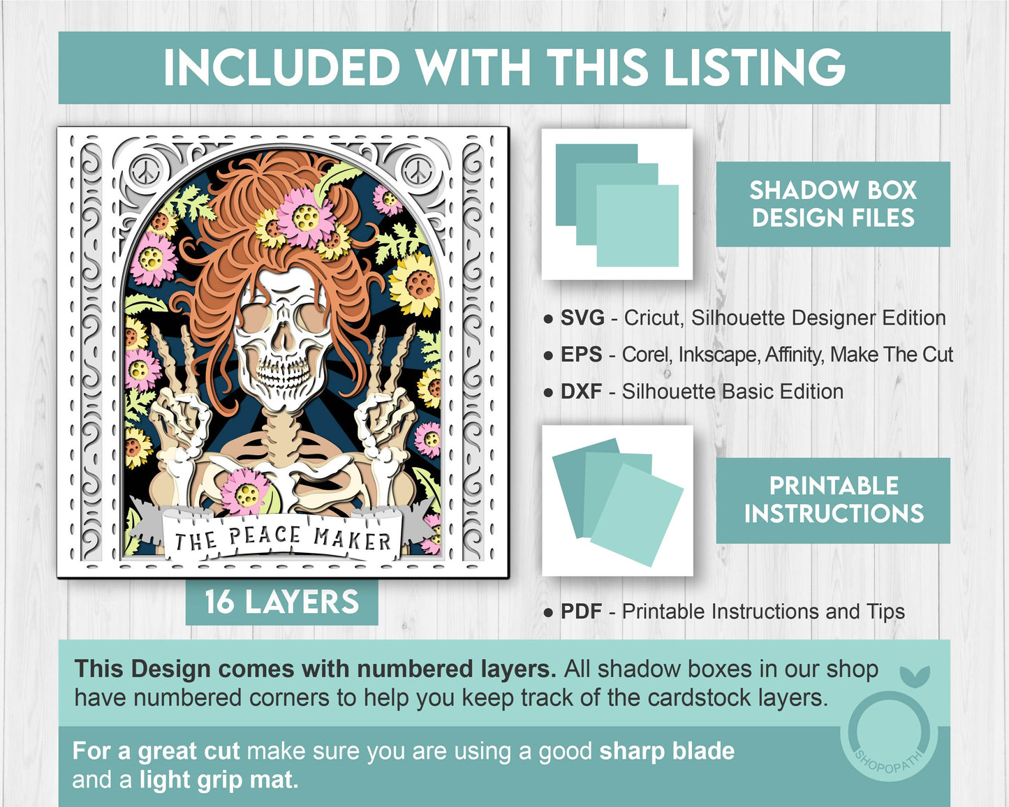 3D SVG Hippie Skeleton Tarot Card Shadow Box, Halloween Shadow Box 3D Svg, Card Read 3D SVG, Flowers 3d SVG, Tarot 3D Svg, Cricut Silhouette