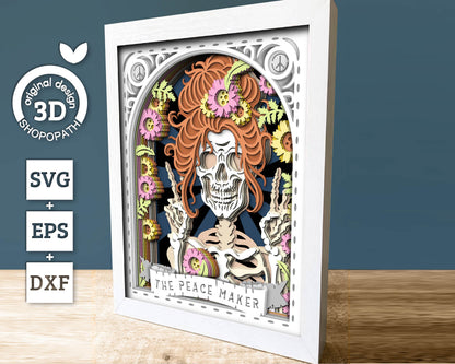 3D SVG Hippie Skeleton Tarot Card 8x10 Shadow Box, Halloween Shadow Box 3D Svg, Cards 3D SVG, Flowers 3d SVG, Tarot 3D Svg Cricut Silhouette