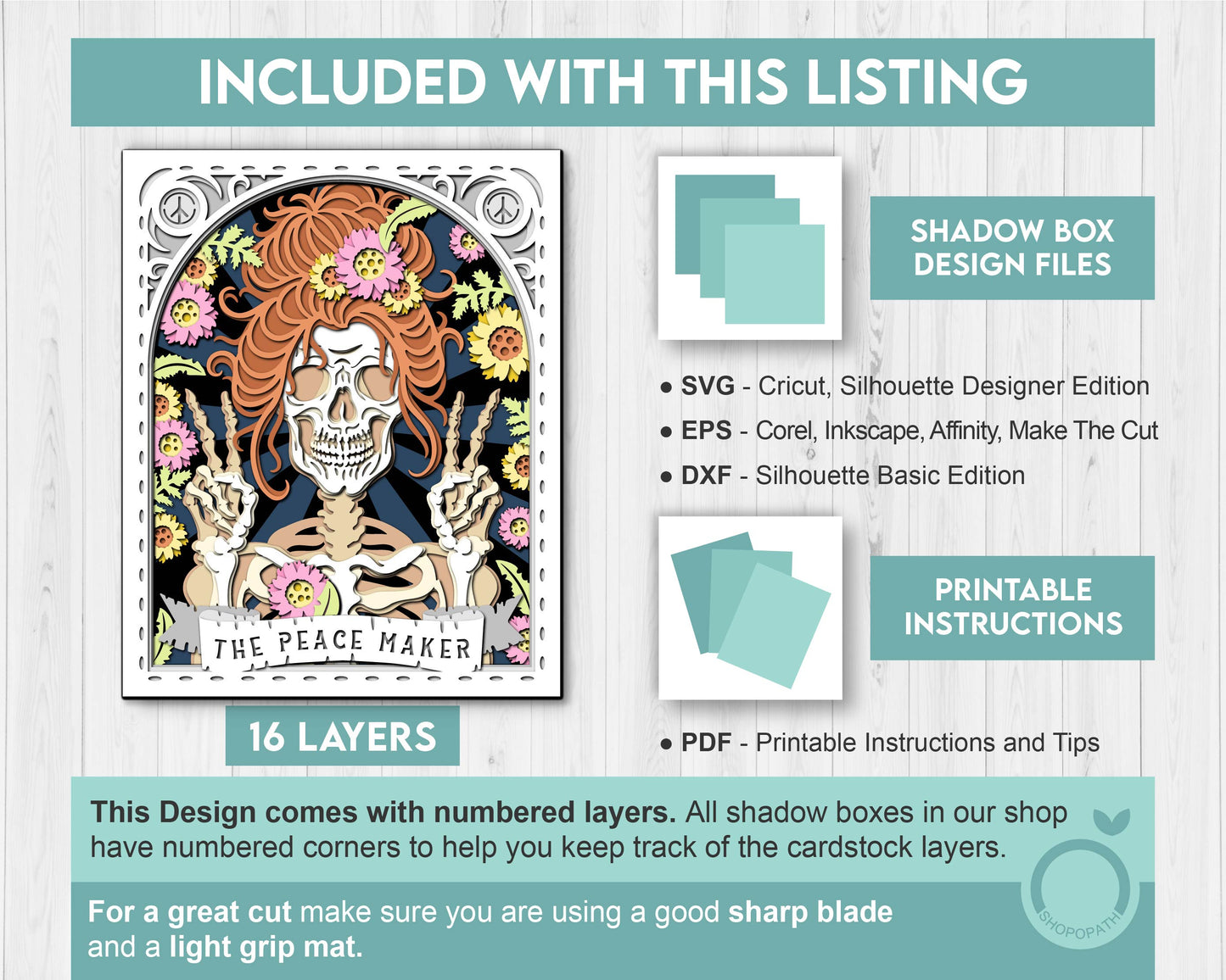 3D SVG Hippie Skeleton Tarot Card 8x10 Shadow Box, Halloween Shadow Box 3D Svg, Cards 3D SVG, Flowers 3d SVG, Tarot 3D Svg Cricut Silhouette
