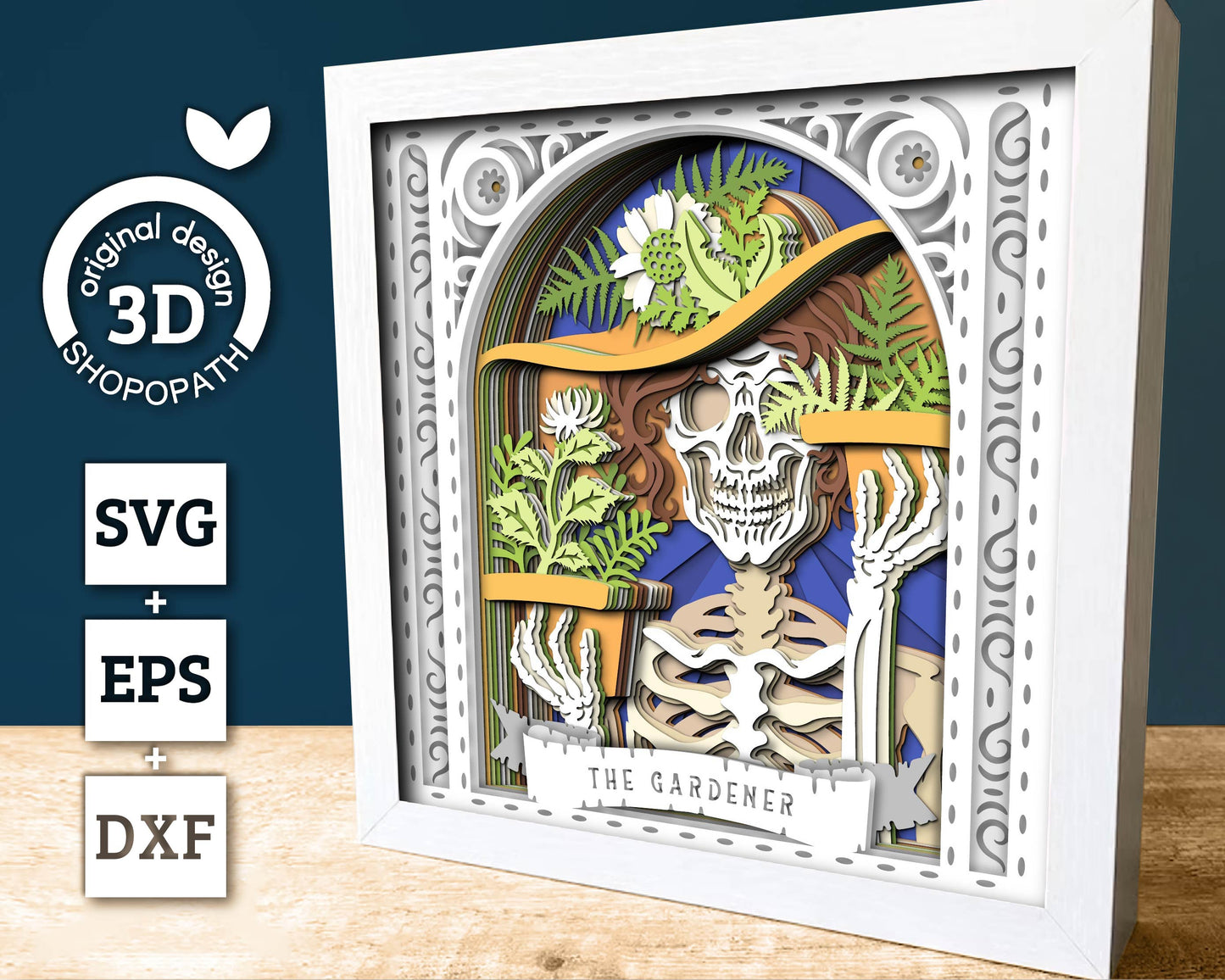 3D SVG Gardener Skeleton Tarot Card Shadow Box, Halloween Shadow Box 3D Svg, Card Read 3D SVG, Plant 3d SVG, Tarot 3D Svg, Cricut Silhouette