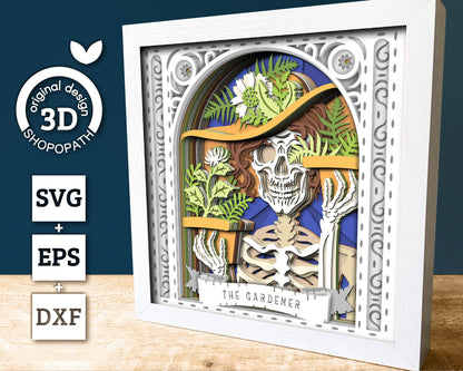3D SVG Gardener Skeleton Tarot Card Shadow Box, Halloween Shadow Box 3D Svg, Card Read 3D SVG, Plant 3d SVG, Tarot 3D Svg, Cricut Silhouette