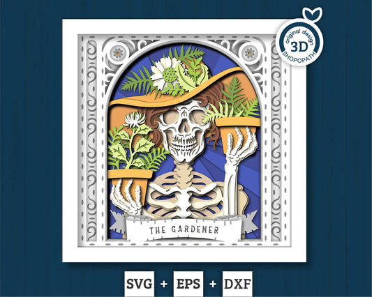 3D SVG Gardener Skeleton Tarot Card Shadow Box, Halloween Shadow Box 3D Svg, Card Read 3D SVG, Plant 3d SVG, Tarot 3D Svg, Cricut Silhouette