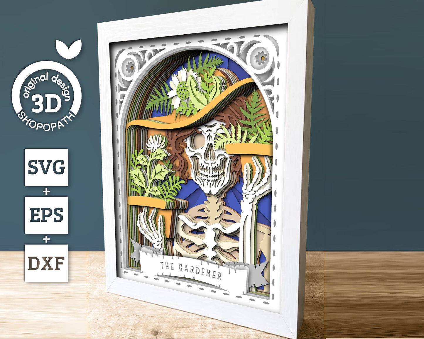 3D SVG Gardener Skeleton Tarot Card 8x10 Shadow Box, Halloween Shadow Box 3D Svg, Cards 3D SVG, Plant 3d SVG, Tarot 3D Svg Cricut Silhouette