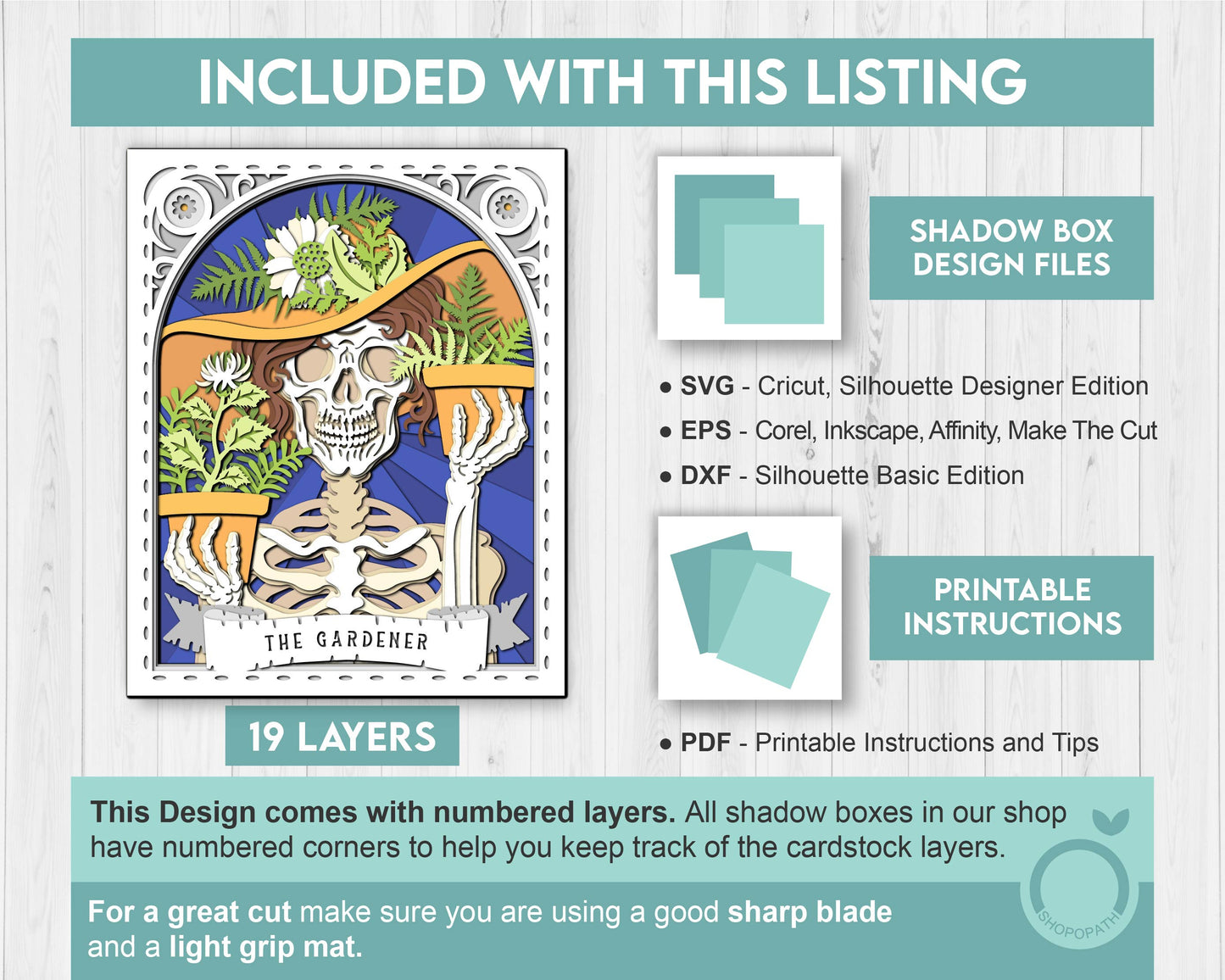 3D SVG Gardener Skeleton Tarot Card 8x10 Shadow Box, Halloween Shadow Box 3D Svg, Cards 3D SVG, Plant 3d SVG, Tarot 3D Svg Cricut Silhouette