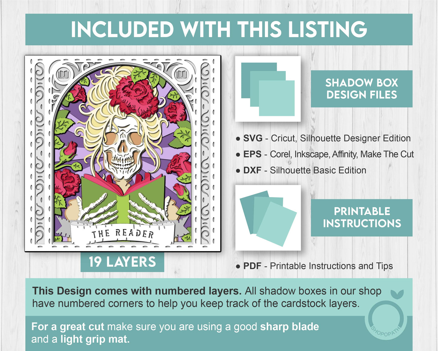 3D SVG Reader Skeleton Tarot Card Shadow Box, Halloween Shadow Box 3D Svg, Card Read 3D SVG, Books 3d SVG, Tarot 3D Svg, Cricut Silhouette