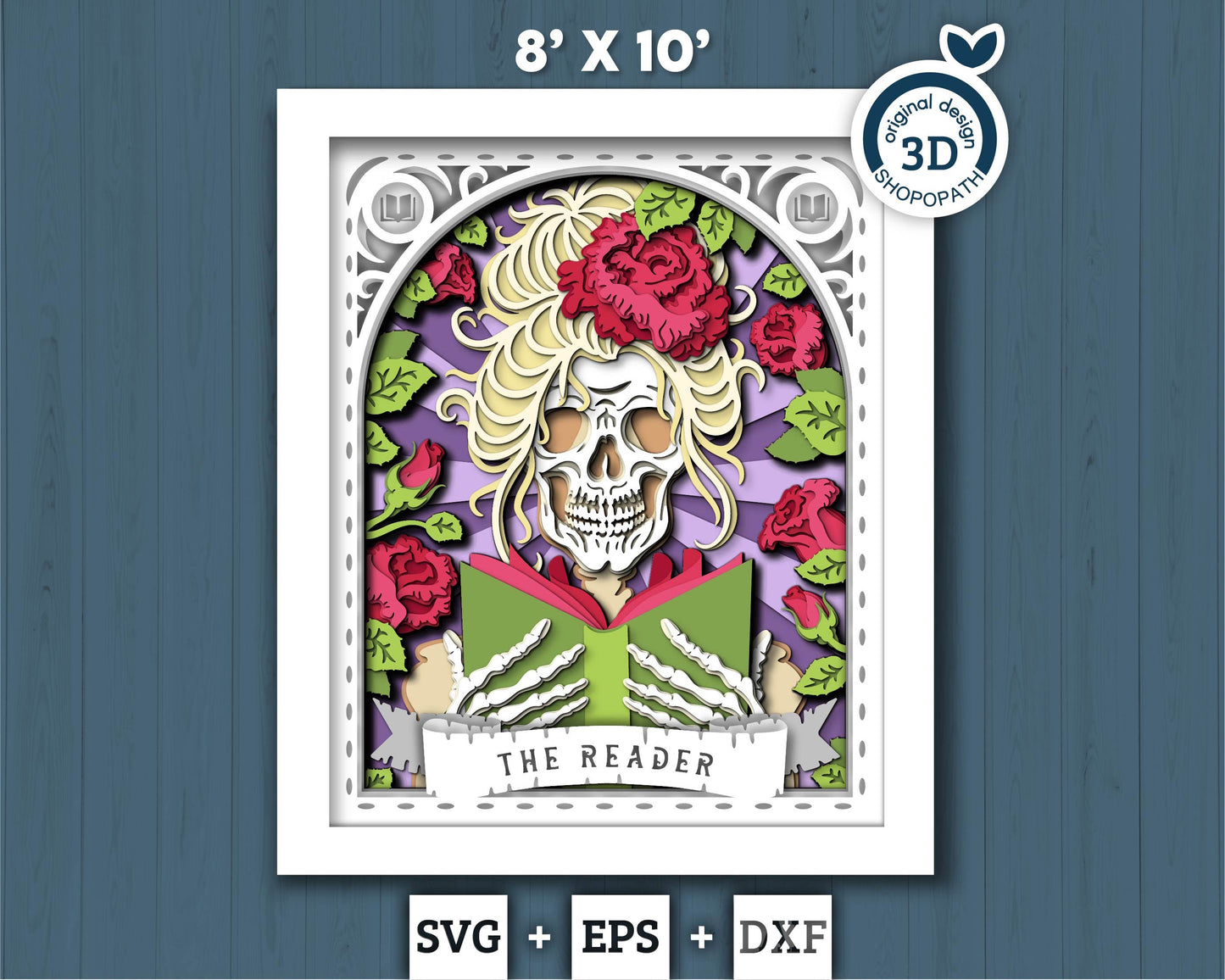 3D SVG Reader Skeleton Tarot Card 8x10 Shadow Box, Halloween Shadow Box 3D Svg, Cards SVG, Books 3d SVG, Tarot 3D Svg, Cricut Silhouette