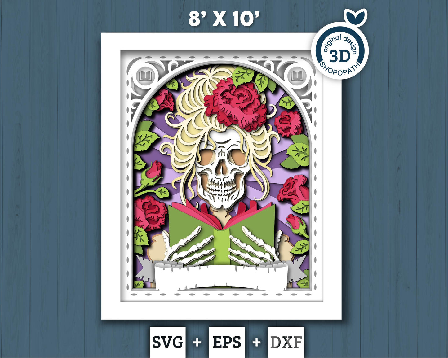 3D SVG Reader Skeleton Tarot Card 8x10 Shadow Box, Halloween Shadow Box 3D Svg, Cards SVG, Books 3d SVG, Tarot 3D Svg, Cricut Silhouette