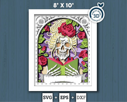 3D SVG Reader Skeleton Tarot Card 8x10 Shadow Box, Halloween Shadow Box 3D Svg, Cards SVG, Books 3d SVG, Tarot 3D Svg, Cricut Silhouette