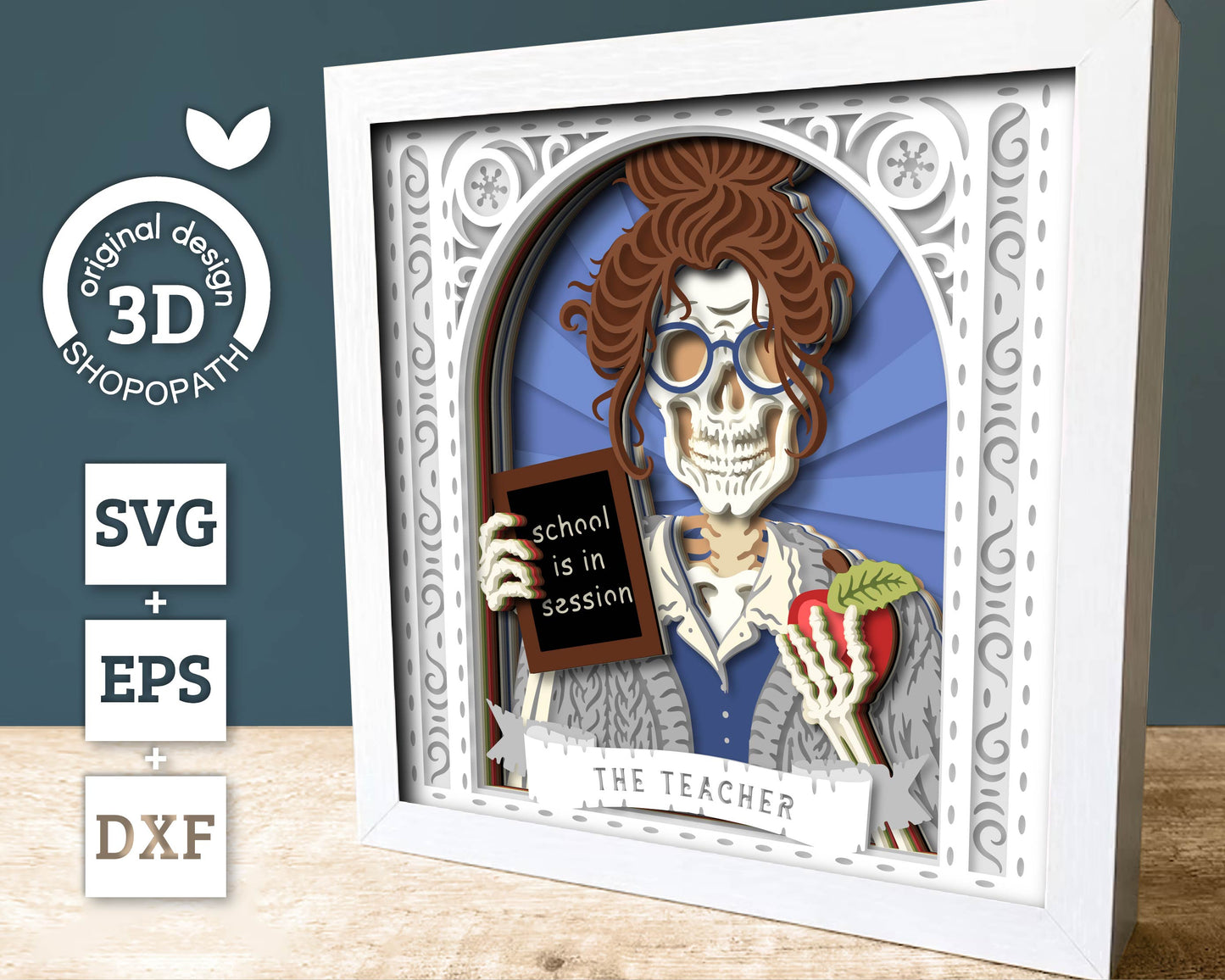 The Teacher Skeleton Tarot Card - 3D Shadow Box Layered SVG DXF EPS (Cutting Files)
