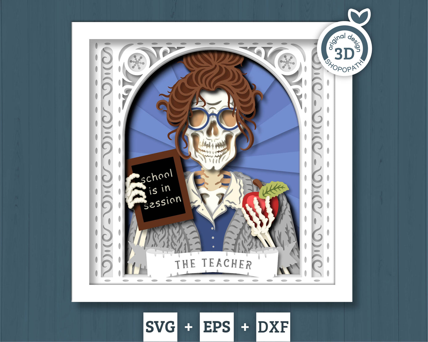 The Teacher Skeleton Tarot Card - 3D Shadow Box Layered SVG DXF EPS (Cutting Files)