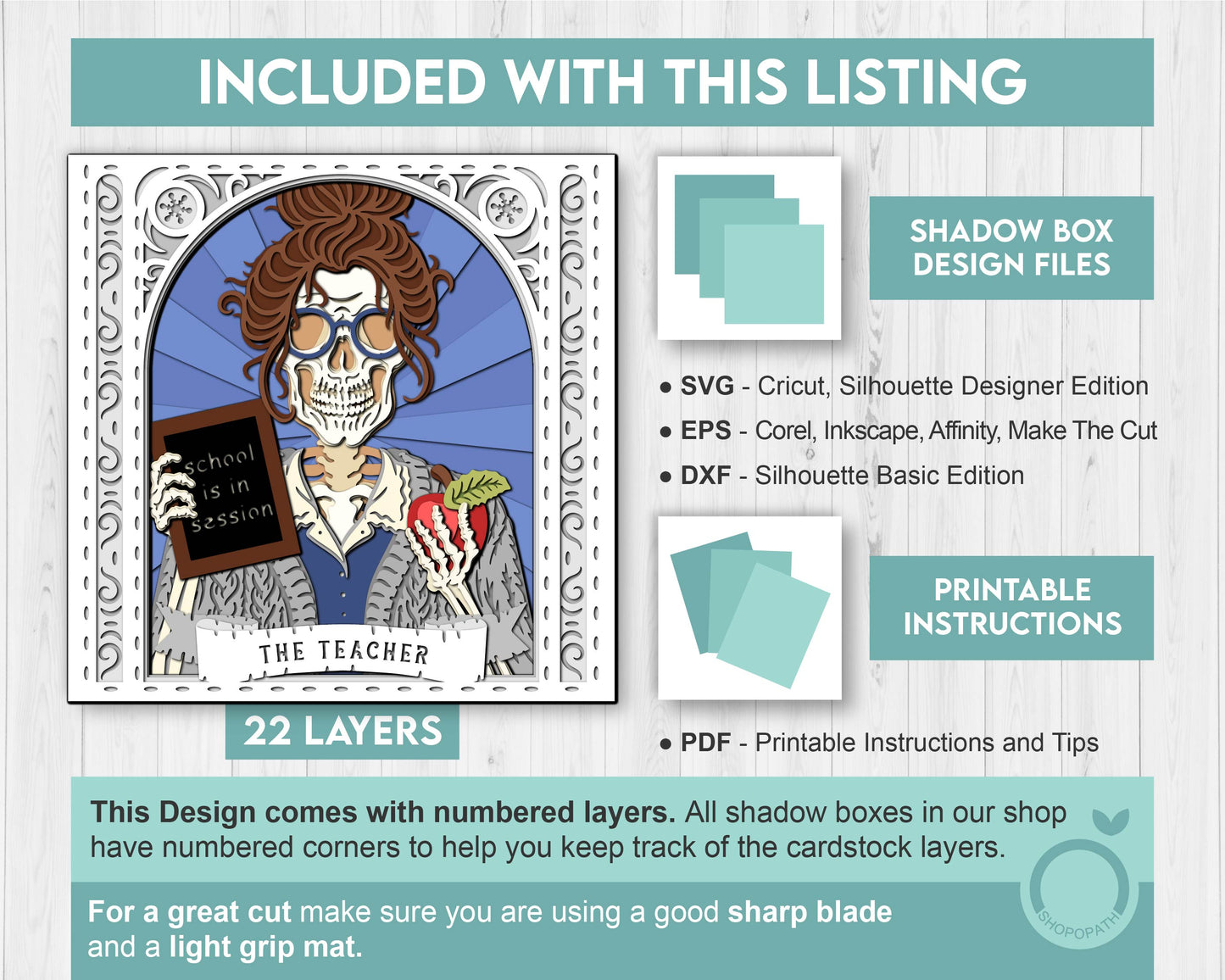 The Teacher Skeleton Tarot Card - 3D Shadow Box Layered SVG DXF EPS (Cutting Files)