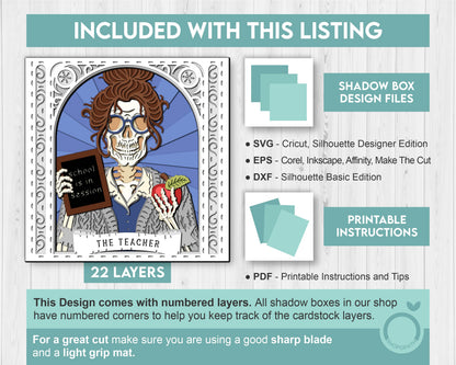 The Teacher Skeleton Tarot Card - 3D Shadow Box Layered SVG DXF EPS (Cutting Files)