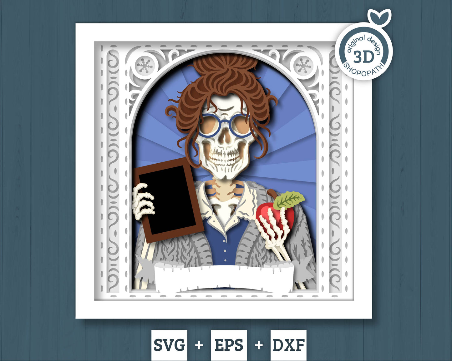The Teacher Skeleton Tarot Card - 3D Shadow Box Layered SVG DXF EPS (Cutting Files)