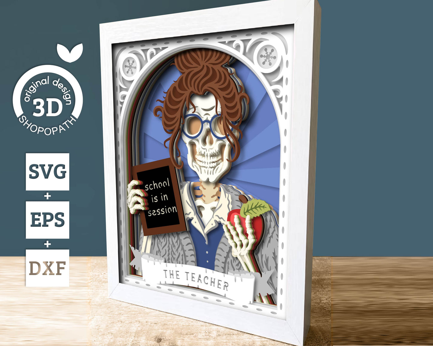 The Teacher Skeleton Tarot Card 8x10 inch - 3D Shadow Box Layered SVG DXF EPS (Cutting Files)