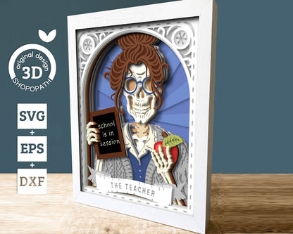 The Teacher Skeleton Tarot Card 8x10 inch - 3D Shadow Box Layered SVG DXF EPS (Cutting Files)