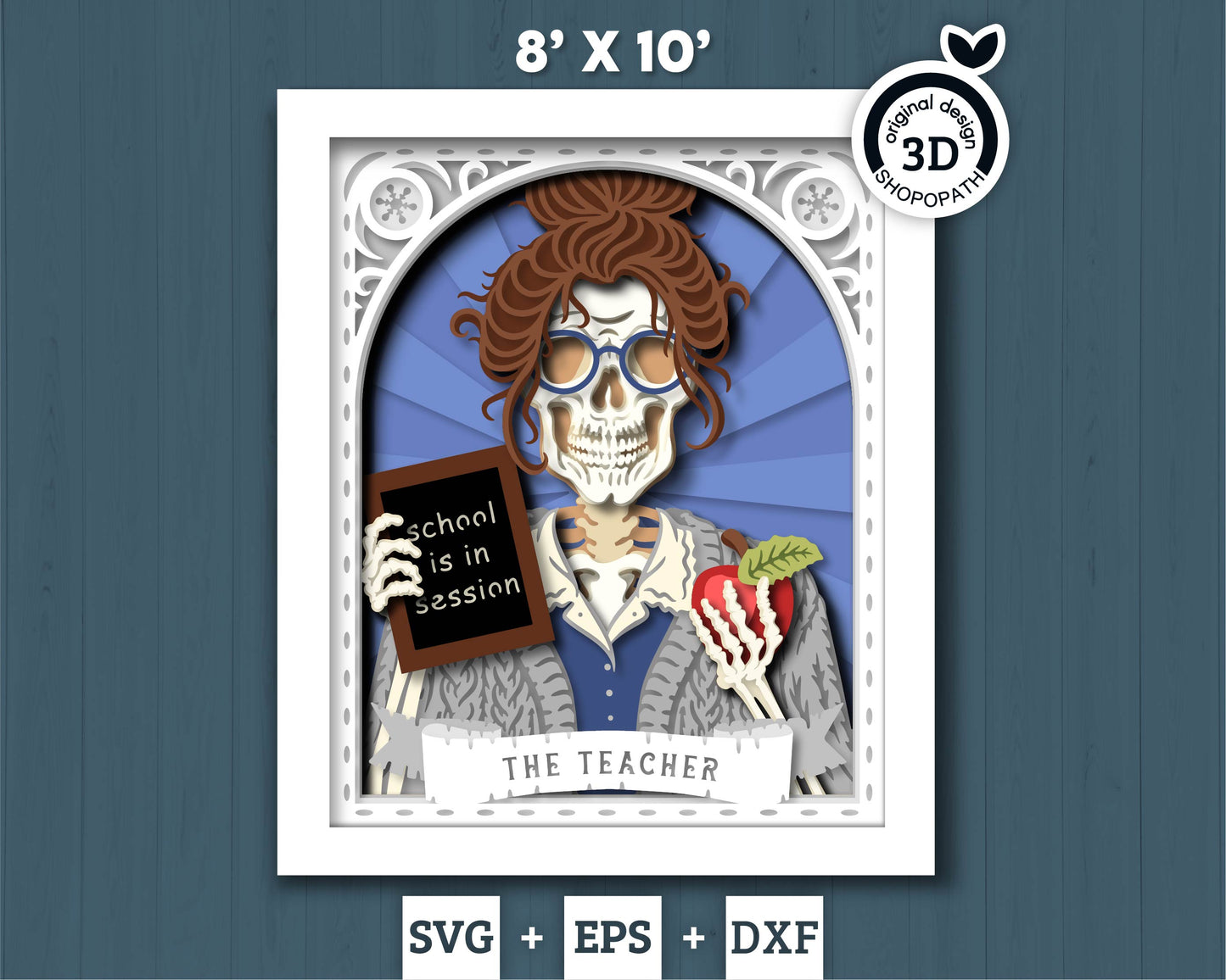 The Teacher Skeleton Tarot Card 8x10 inch - 3D Shadow Box Layered SVG DXF EPS (Cutting Files)