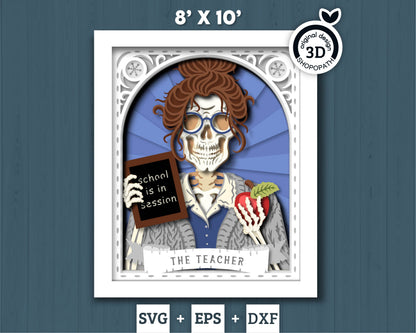 The Teacher Skeleton Tarot Card 8x10 inch - 3D Shadow Box Layered SVG DXF EPS (Cutting Files)