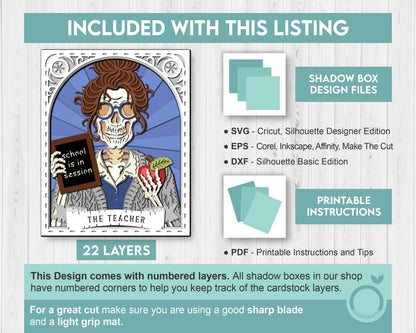 The Teacher Skeleton Tarot Card 8x10 inch - 3D Shadow Box Layered SVG DXF EPS (Cutting Files)