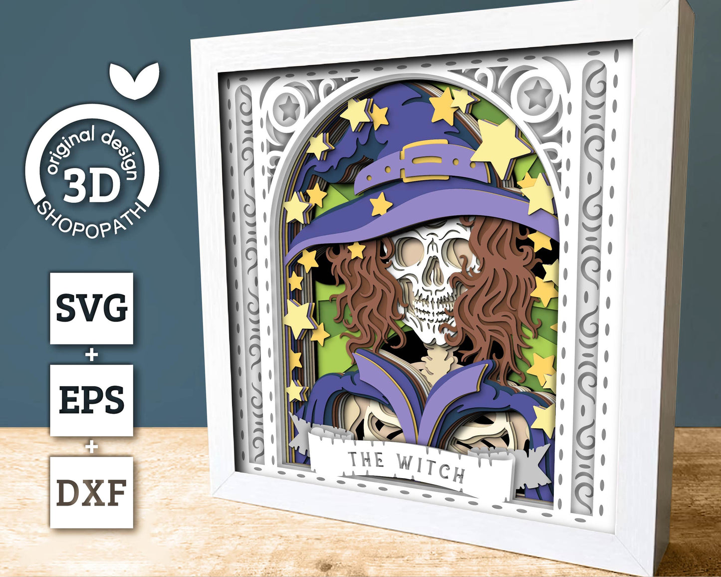 3D SVG Witch Skeleton Tarot Card Shadow Box, Halloween Shadow Box 3D Svg, Card Read 3D SVG, Witch 3d SVG, Tarot 3D Svg, Cricut Silhouette