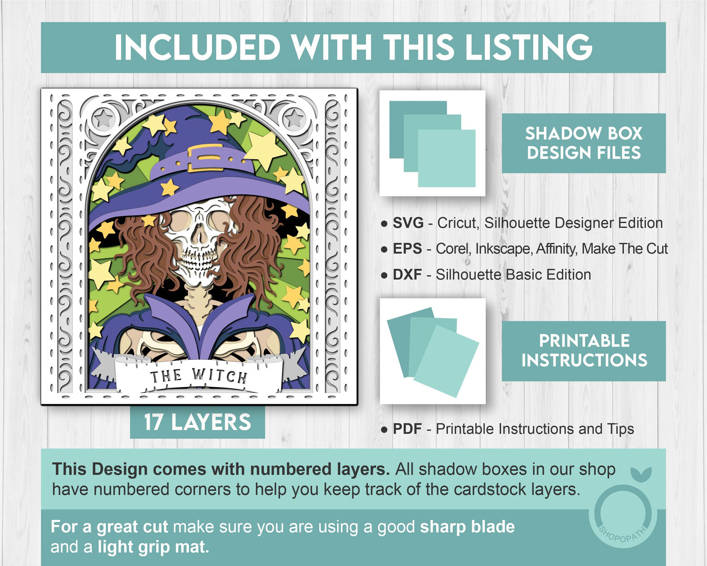 3D SVG Witch Skeleton Tarot Card Shadow Box, Halloween Shadow Box 3D Svg, Card Read 3D SVG, Witch 3d SVG, Tarot 3D Svg, Cricut Silhouette