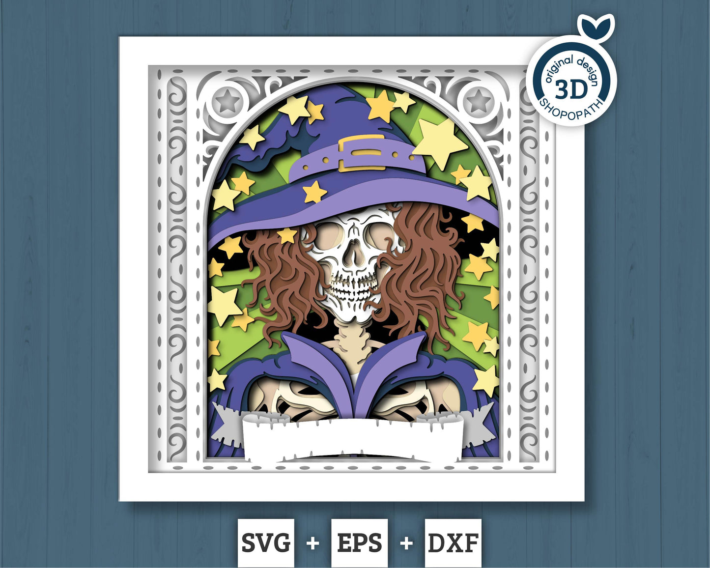 3D SVG Witch Skeleton Tarot Card Shadow Box, Halloween Shadow Box 3D Svg, Card Read 3D SVG, Witch 3d SVG, Tarot 3D Svg, Cricut Silhouette