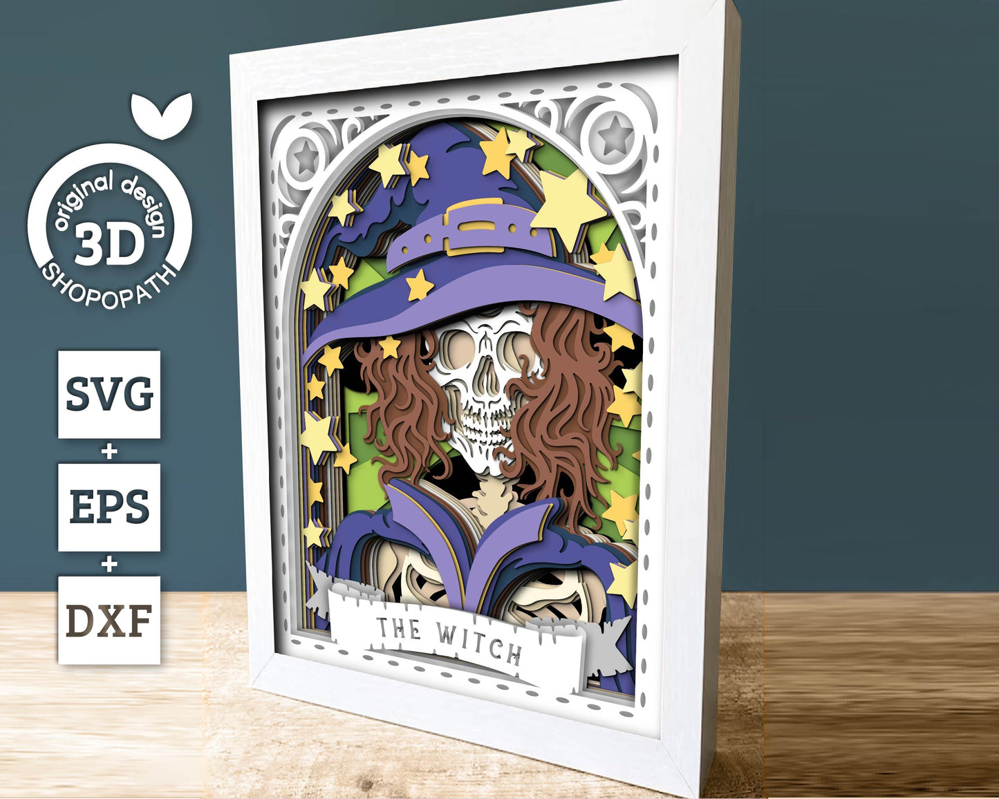 3D SVG Witch Skeleton Tarot Card 8x10 Shadow Box, Halloween Shadow Box 3D Svg, Cards SVG, Witch 3d SVG, Tarot 3D Svg, Cricut Silhouette