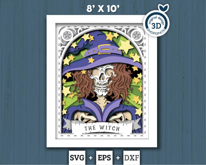3D SVG Witch Skeleton Tarot Card 8x10 Shadow Box, Halloween Shadow Box 3D Svg, Cards SVG, Witch 3d SVG, Tarot 3D Svg, Cricut Silhouette