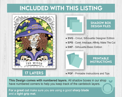 3D SVG Witch Skeleton Tarot Card 8x10 Shadow Box, Halloween Shadow Box 3D Svg, Cards SVG, Witch 3d SVG, Tarot 3D Svg, Cricut Silhouette