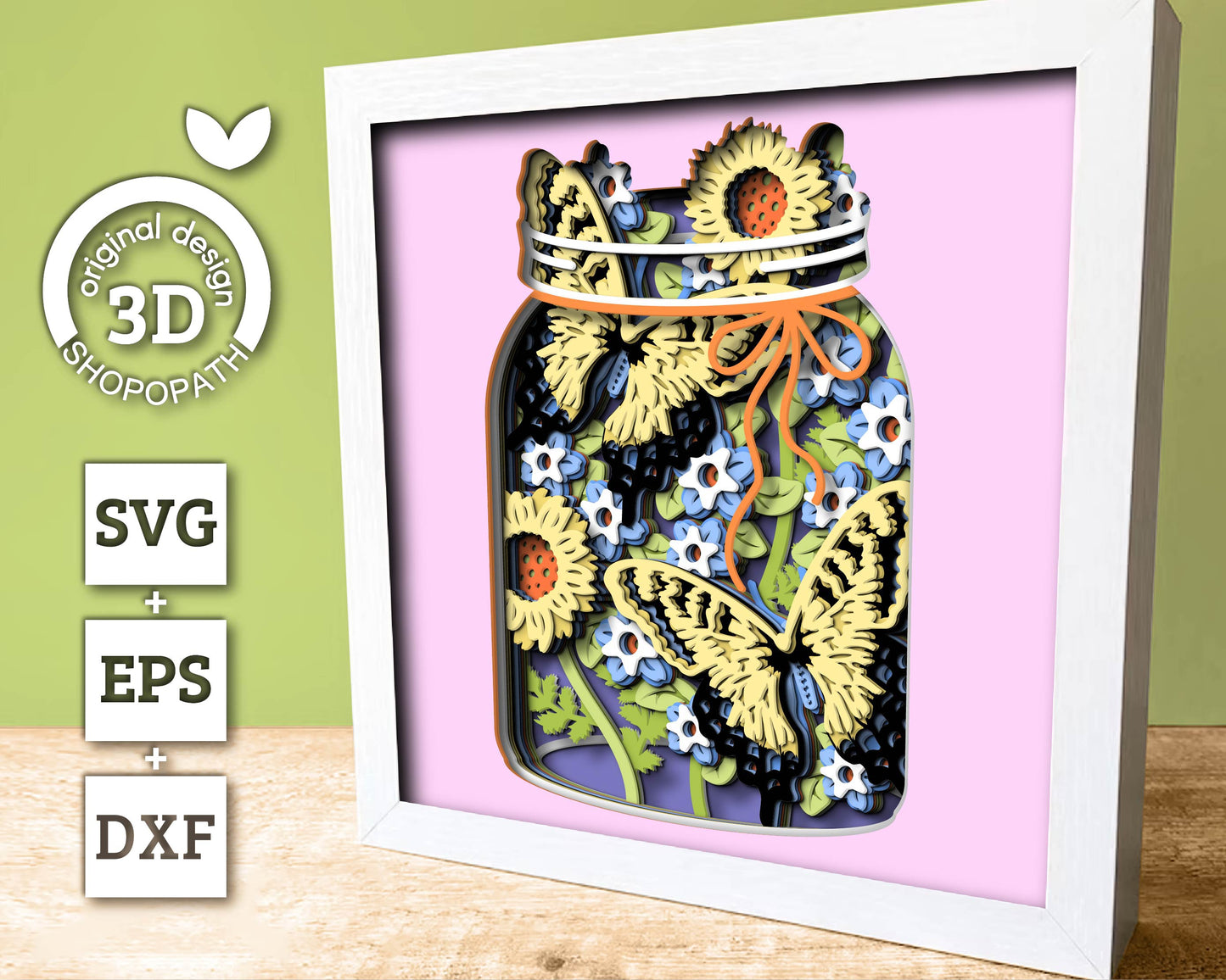 Tiger Swallowtail in Jar - 3D Shadow Box Layered SVG DXF EPS (Cutting Files)