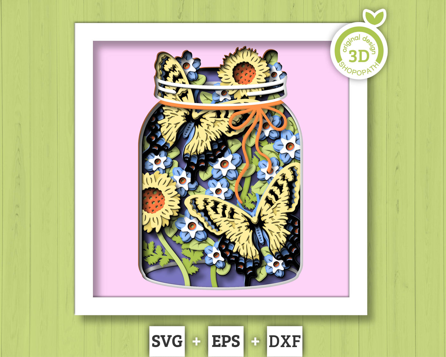 Tiger Swallowtail in Jar - 3D Shadow Box Layered SVG DXF EPS (Cutting Files)