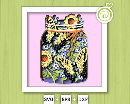Tiger Swallowtail in Jar - 3D Shadow Box Layered SVG DXF EPS (Cutting Files)