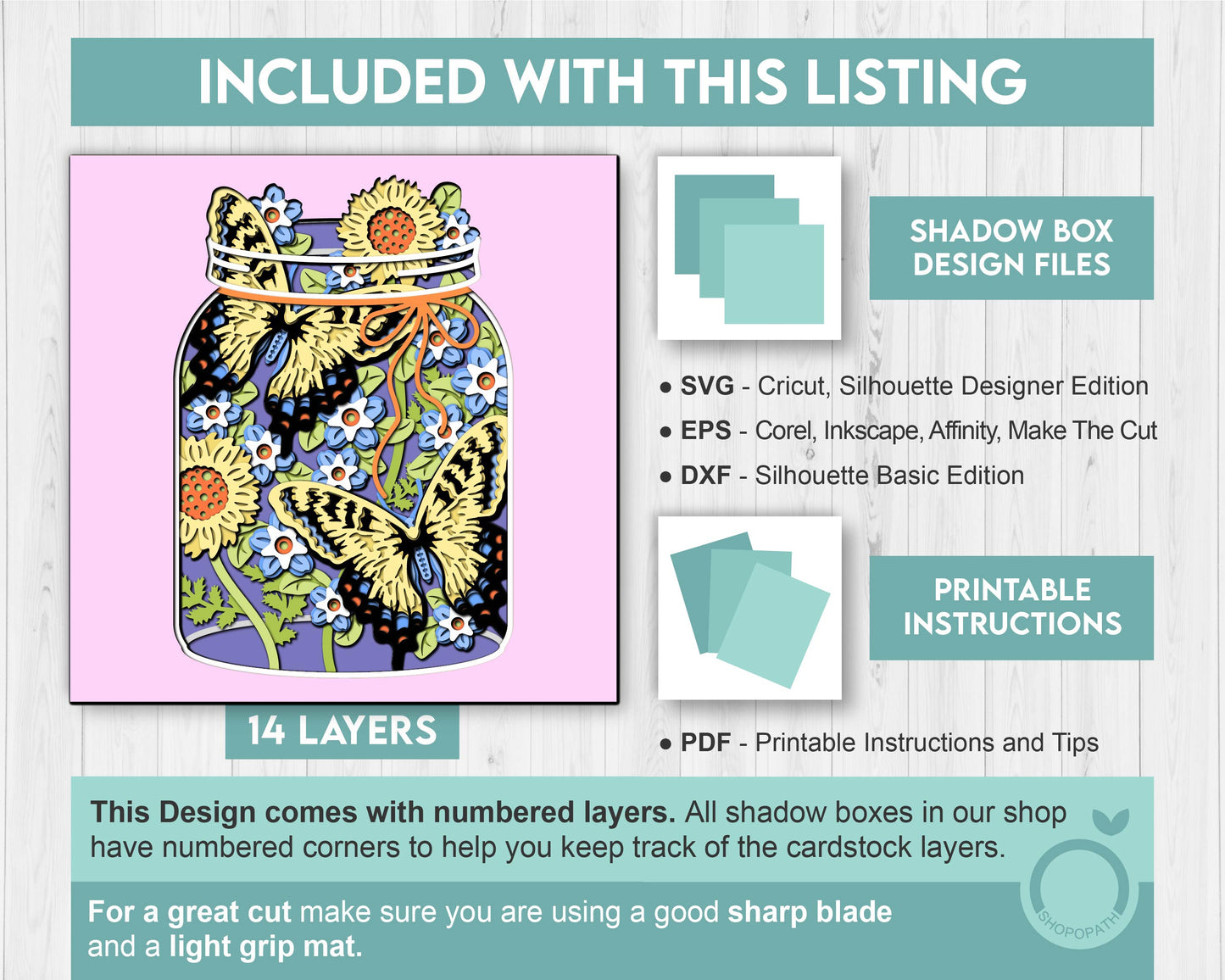 Tiger Swallowtail in Jar - 3D Shadow Box Layered SVG DXF EPS (Cutting Files)