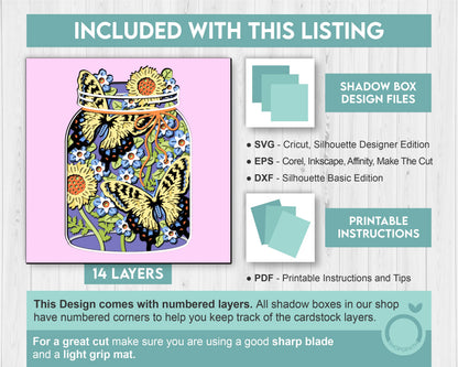 Tiger Swallowtail in Jar - 3D Shadow Box Layered SVG DXF EPS (Cutting Files)
