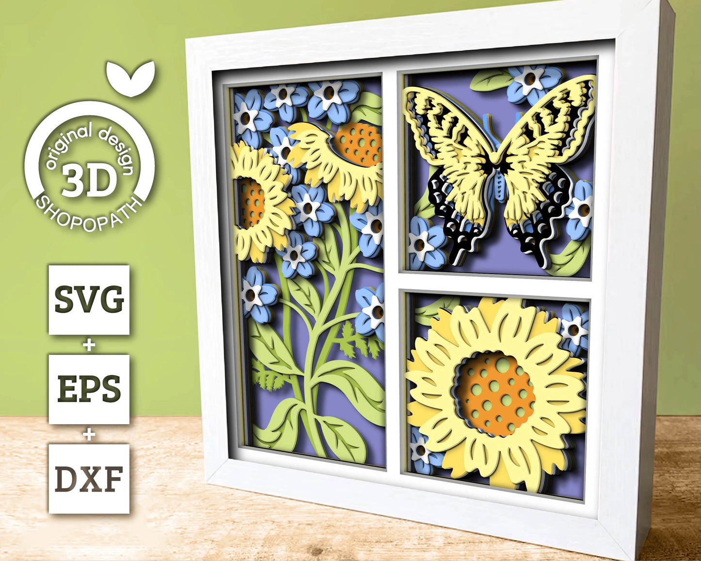 3D Butterfly Shadow Box SVG, Layered Corn Marigold SVG, Spring Shadow Box, Tiger Swallowtail 3D Svg,3D Floral Papercut svg Cricut Silhouette