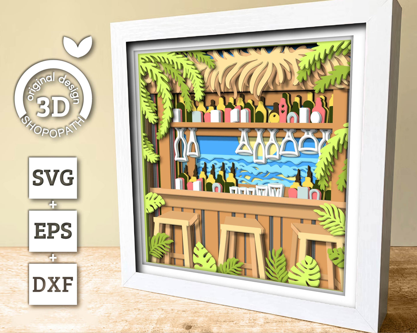 3D SVG Beach Bar Shadow Box, Beach Bar 3D Svg, Drinks 3d SVG, Summer 3d Svg, Sea 3D svg, Cocktails 3d svg, Beach 3d SVG, Cricut Silhouette