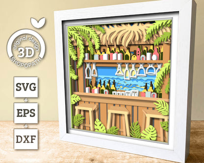 3D SVG Beach Bar Shadow Box, Beach Bar 3D Svg, Drinks 3d SVG, Summer 3d Svg, Sea 3D svg, Cocktails 3d svg, Beach 3d SVG, Cricut Silhouette