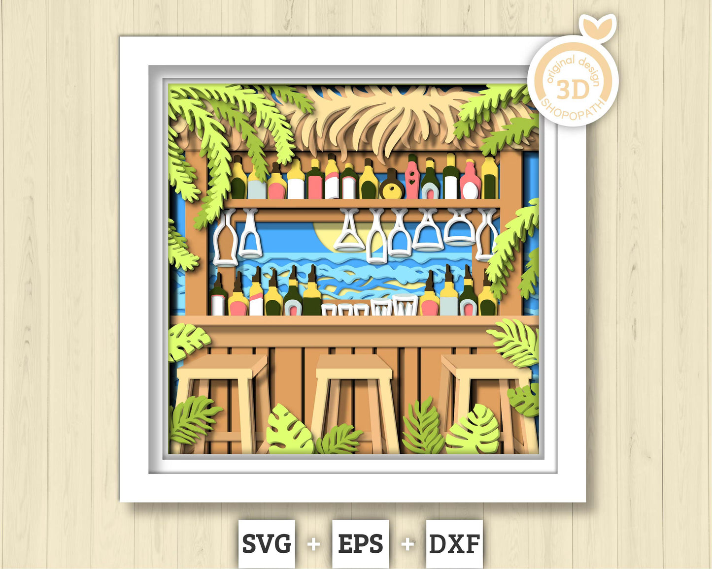 3D SVG Beach Bar Shadow Box, Beach Bar 3D Svg, Drinks 3d SVG, Summer 3d Svg, Sea 3D svg, Cocktails 3d svg, Beach 3d SVG, Cricut Silhouette