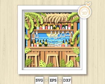 3D SVG Beach Bar Shadow Box, Beach Bar 3D Svg, Drinks 3d SVG, Summer 3d Svg, Sea 3D svg, Cocktails 3d svg, Beach 3d SVG, Cricut Silhouette